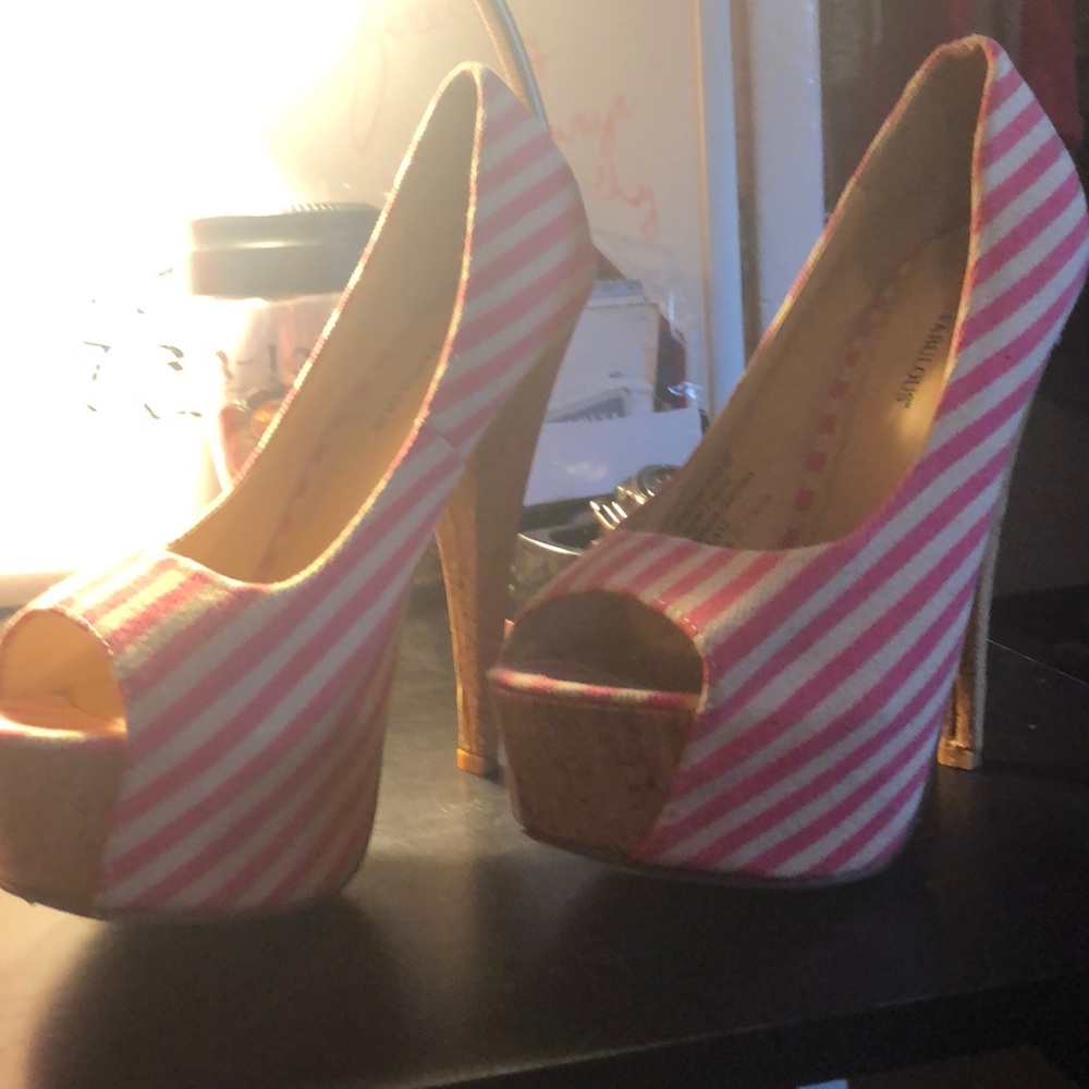 Pink and white striped justfab high heels